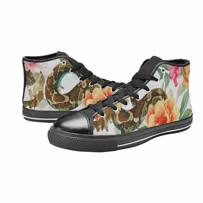 WOMEN'S Floral Snake Print High Top Canvas Vibrant Chaos Custom Shoes