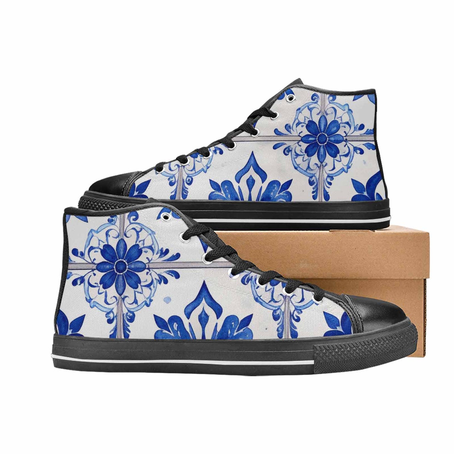 MEN'S Talavera Tile Floral High Top Canvas Grunge Custom Sneakers