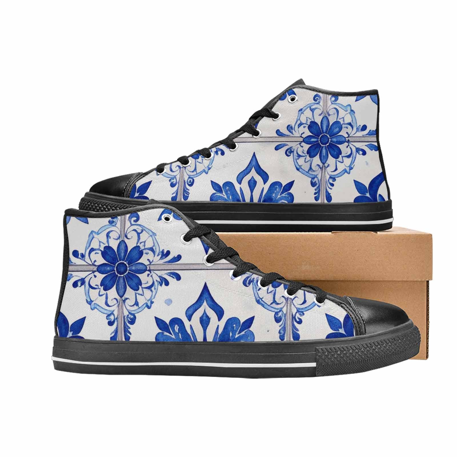 MEN'S Talavera Tile Floral High Top Canvas Grunge Custom Sneakers