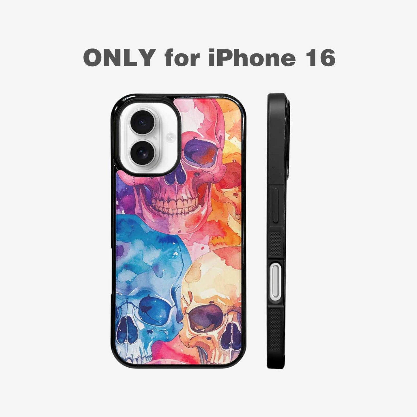 iPhone 16 Case — Kulls Watercolor Skulls Small Skull Pattern, Unique Phone Case Design