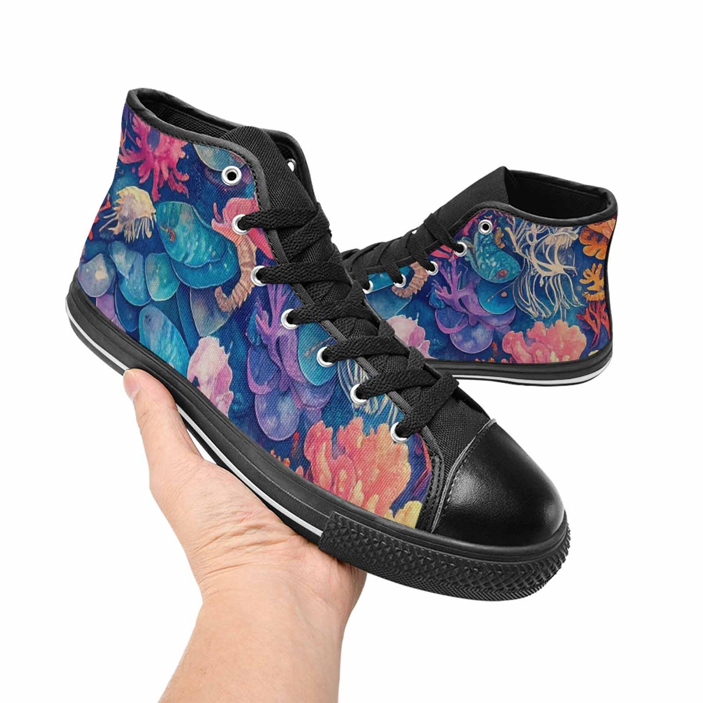 WOMEN'S Fish Scale Coral High Top Canvas Grunge Shoes