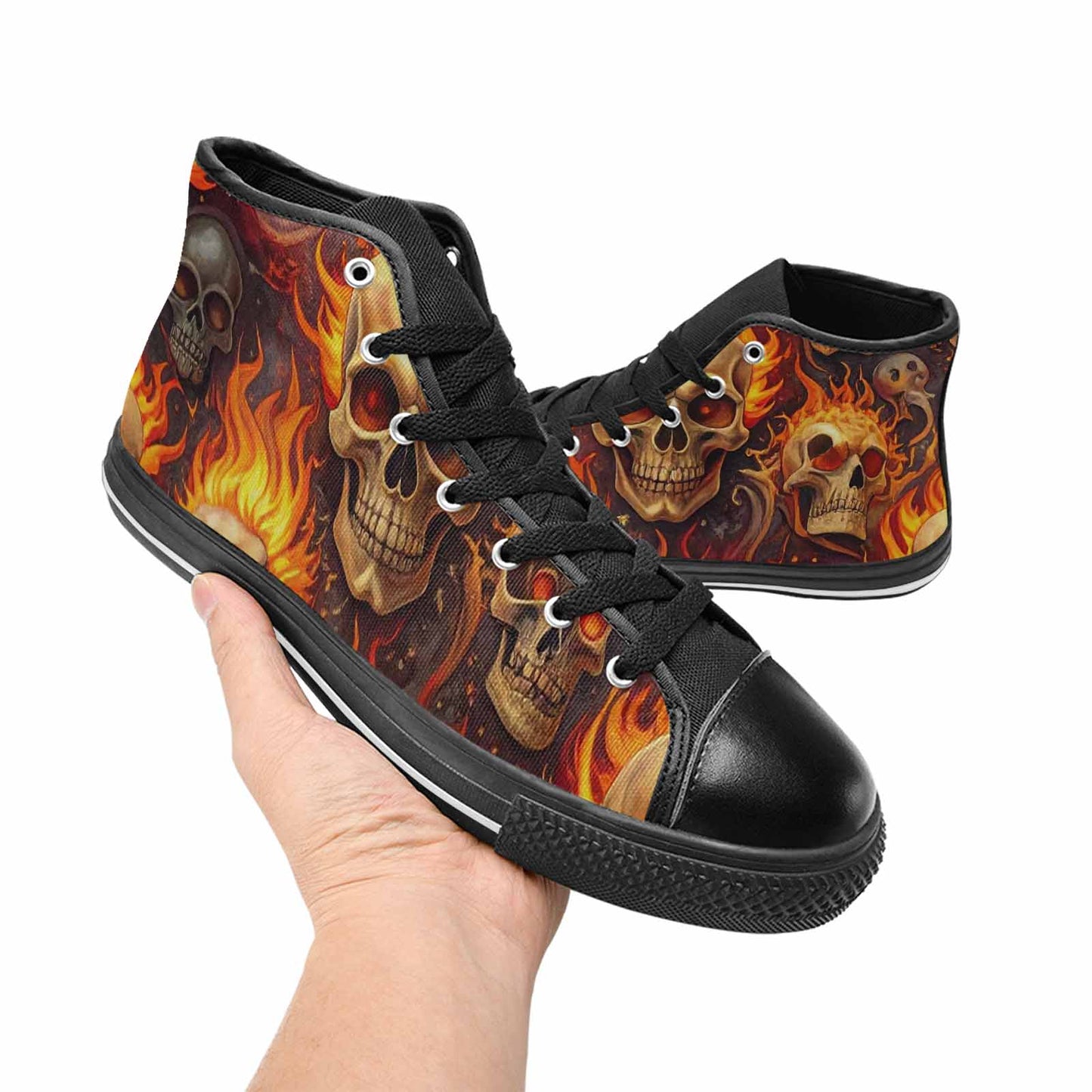MEN'S Skulls - Flaming High Top Canvas Grunge Sneakers