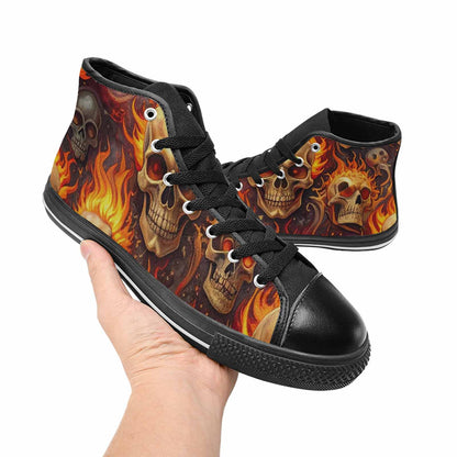 MEN'S Skulls - Flaming High Top Canvas Grunge Sneakers