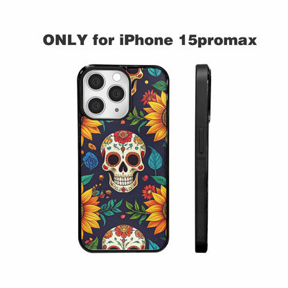 iPhone 15 Pro Max Case — Sunflowers Hundreds Of Skulls Art Seamless, Original Design Phone Case