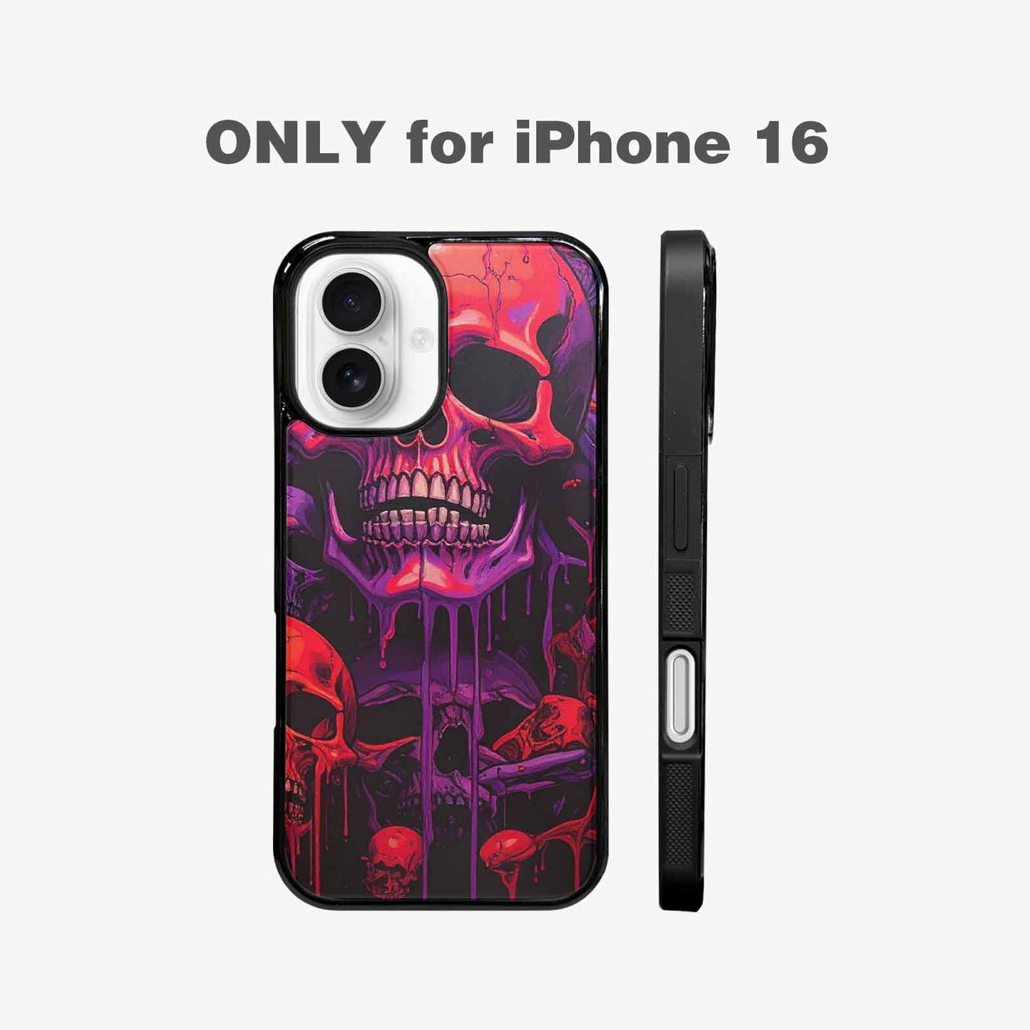 iPhone 16 Case — Red Purple Skeletons Neon Drip Melting, Custom Phone Case