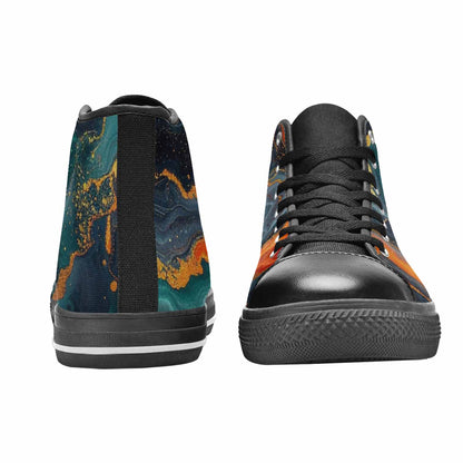 MEN'S Marble Dark High Top Canvas Wallpaper Art Shoes