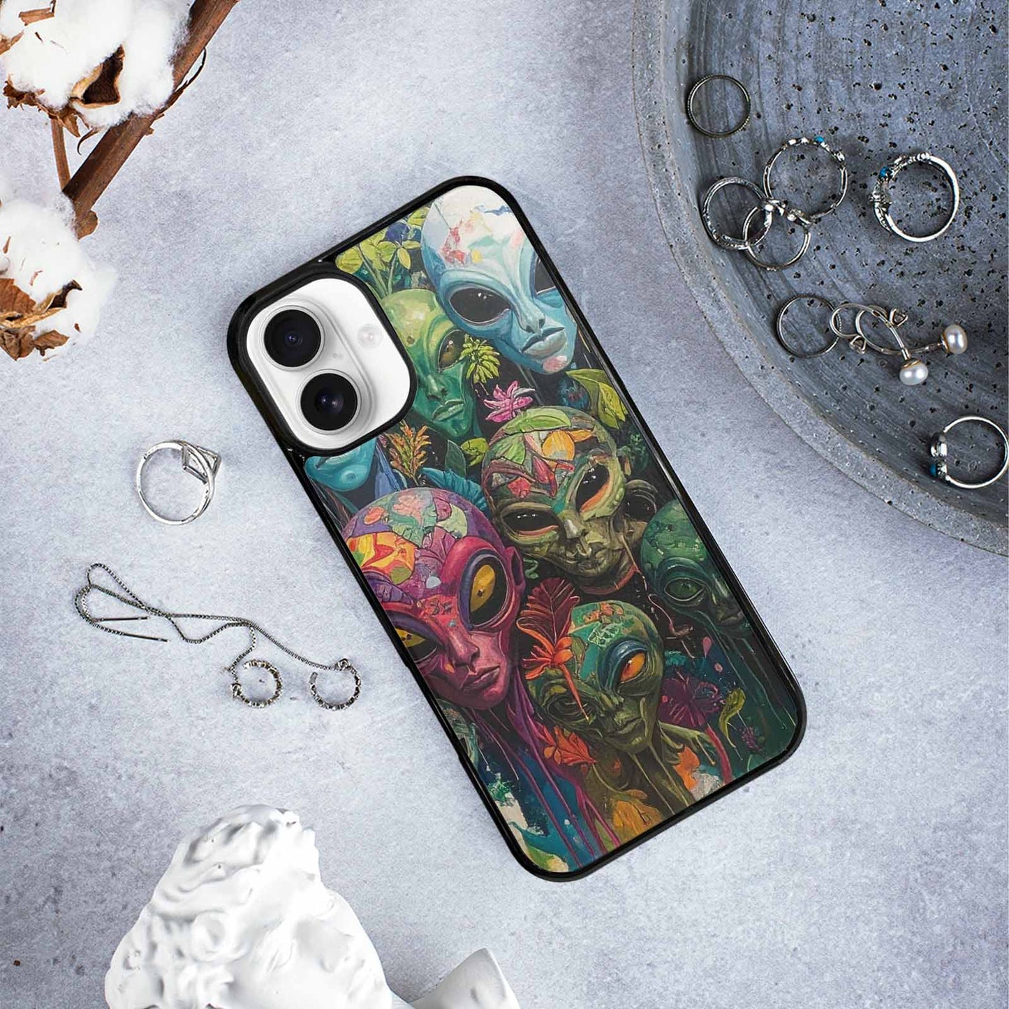 iPhone 16 Plus Case — Aliens Pattern Hundreds Of Sma Cbj, Custom Made Phone Cover