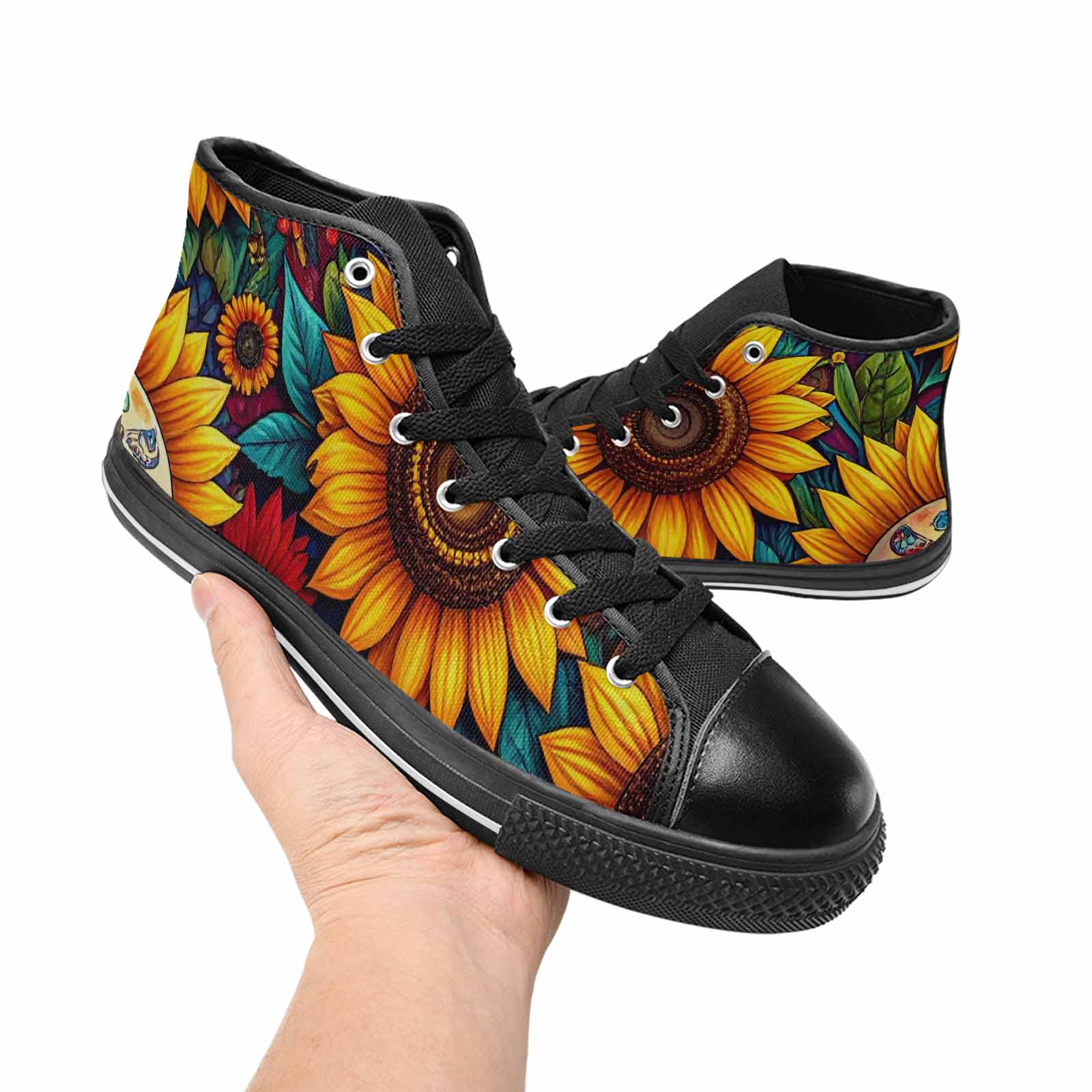MEN'S Sunflower Skulls Print High Top Canvas Vivid Sneakers