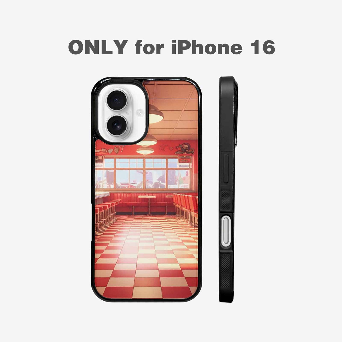 iPhone 16 Case — 1950s Diner Cartoon Art Pattern, Custom Phone Case