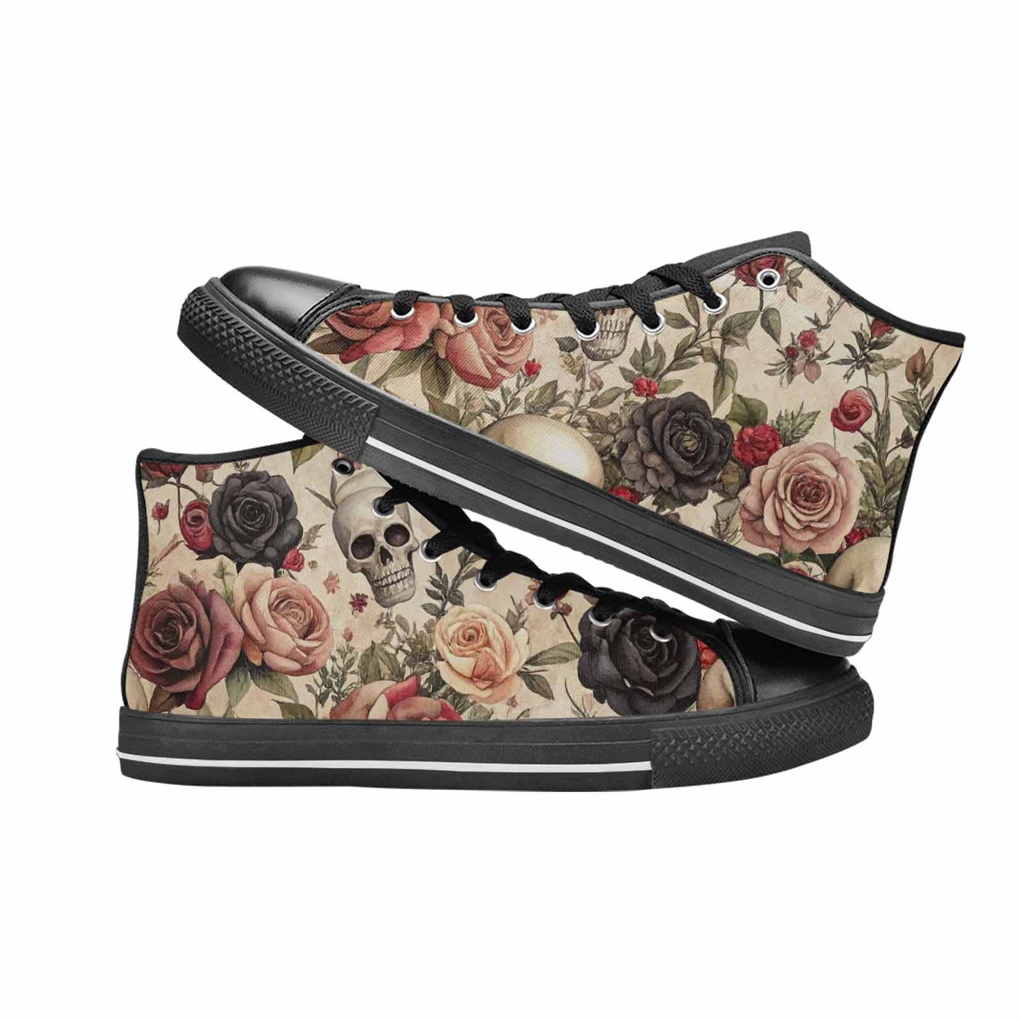 MEN'S Skulls - Roses High Top Canvas Cottagecore Sneakers