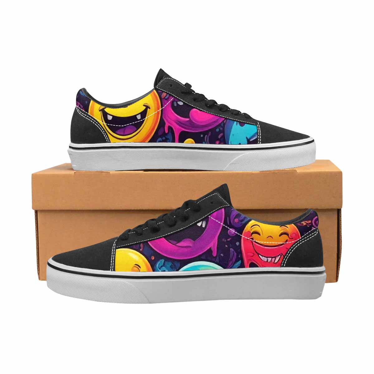 MEN'S Yellow Smiley Face Canvas Lace-Up Grunge Custom Shoes