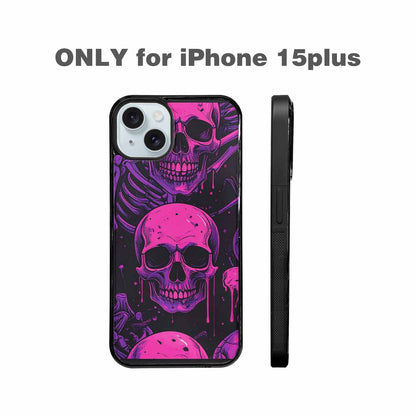 iPhone 15 Plus Case — Pink Purple Skeletons Neon Drip Melting, Custom Printed Phone Case