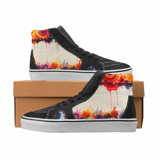 WOMEN'S Tie Dye Black & Red Ink High Top Canvas Boutique Vivid Original Art Sneakers