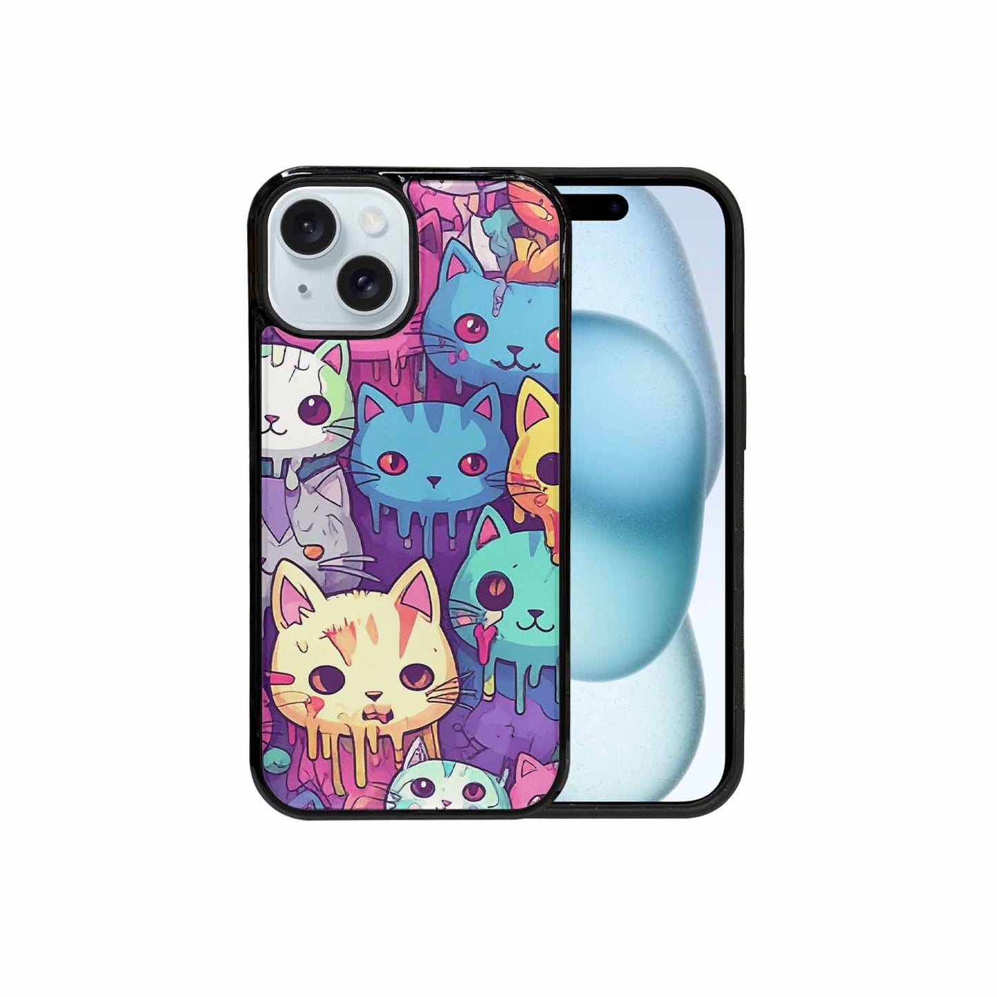 iPhone 15 Case — Pastel Gore Cat Character Pattern Hundreds, Original Design Phone Case