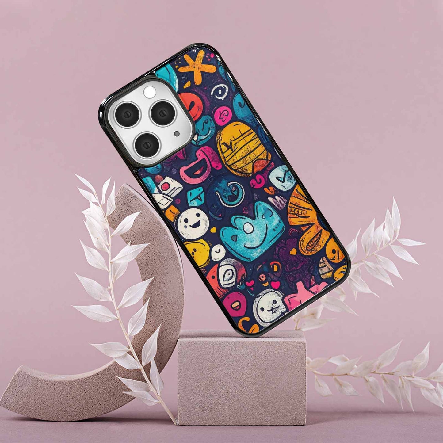 iPhone 15 Pro Max Case — Hand Drawn Icon Doodle Pattern Hundreds, Original Design Phone Case
