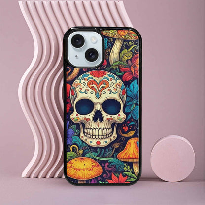 iPhone 15 Case — Mushrooms And Skulls, Custom Printed Phone Case