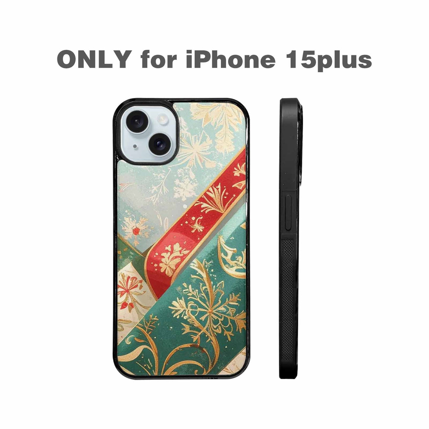 iPhone 15 Plus Case — Christmas Wrapping Paper Pattern Art Wallpaper, Unique Phone Case Design