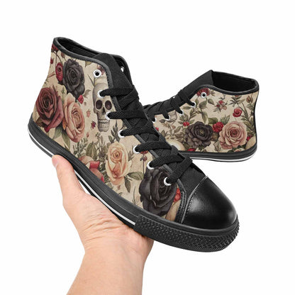MEN'S Skulls - Roses High Top Canvas Cottagecore Sneakers