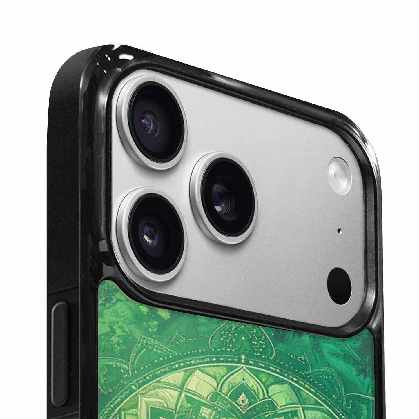 iPhone 17 Pro Case — Green Mandala Bohemian Print Edge Original, Custom Art Phone Cover