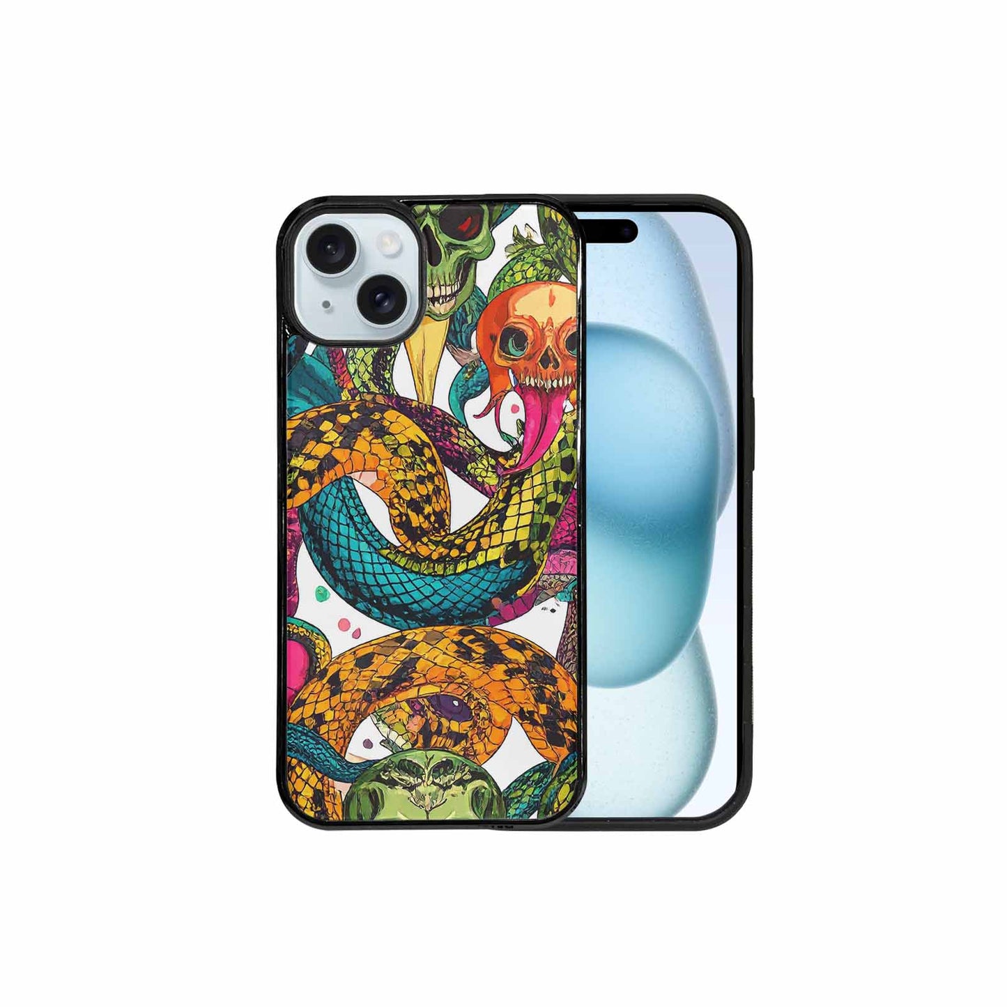 iPhone 15 Plus Case — Snake Print Skull, Custom Made Phone Cover