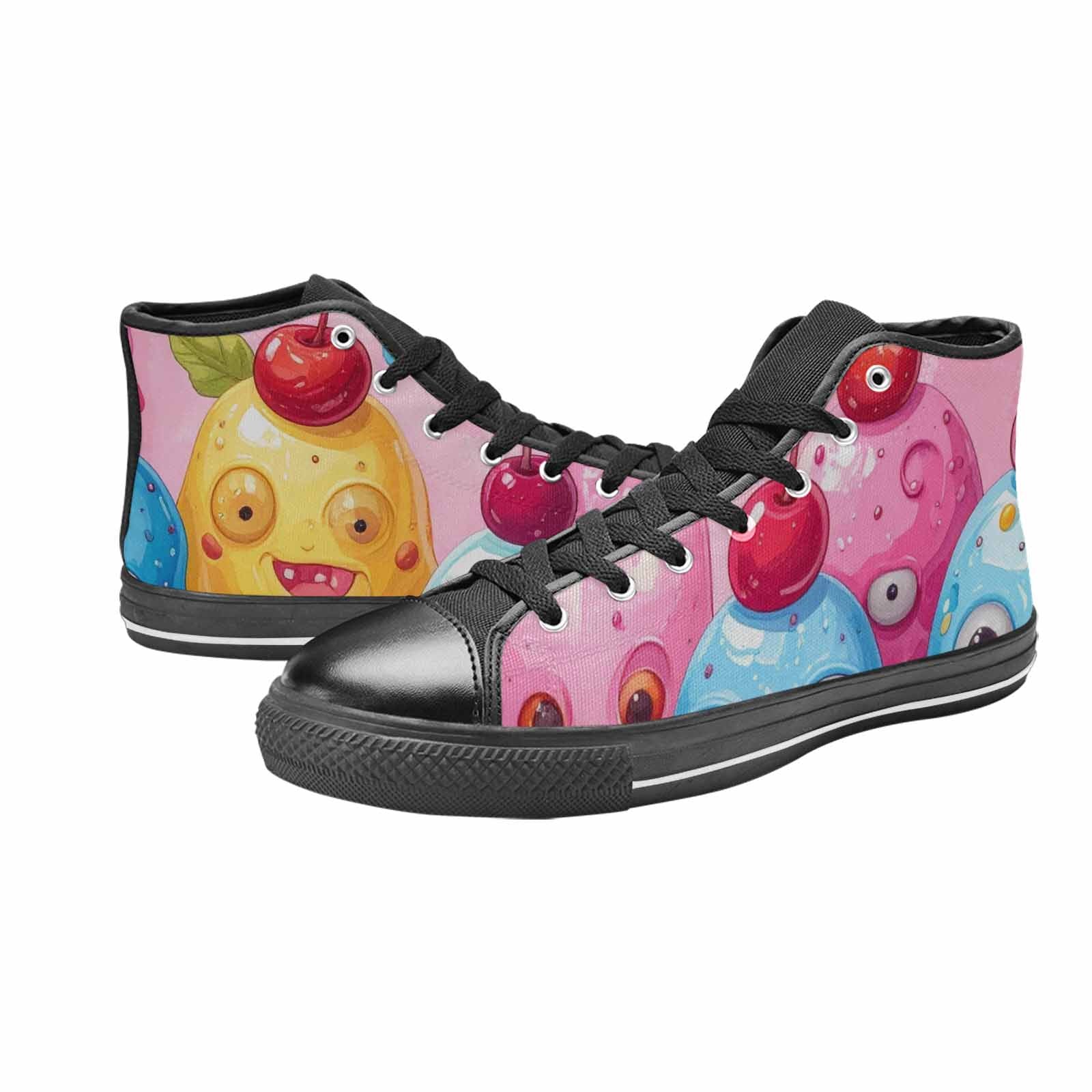 MEN'S Melting Icecream Monster Cherry High Top Canvas Vibrant Chaos Shoes