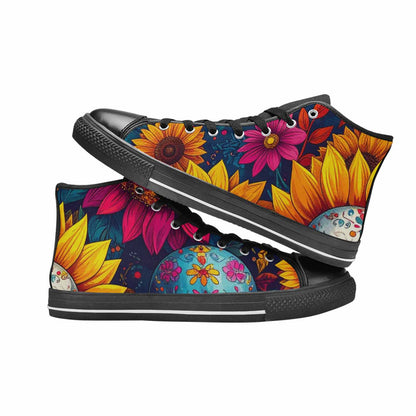 MEN'S Sunflower Skulls Print High Top Canvas Dreamcore Custom Shoes