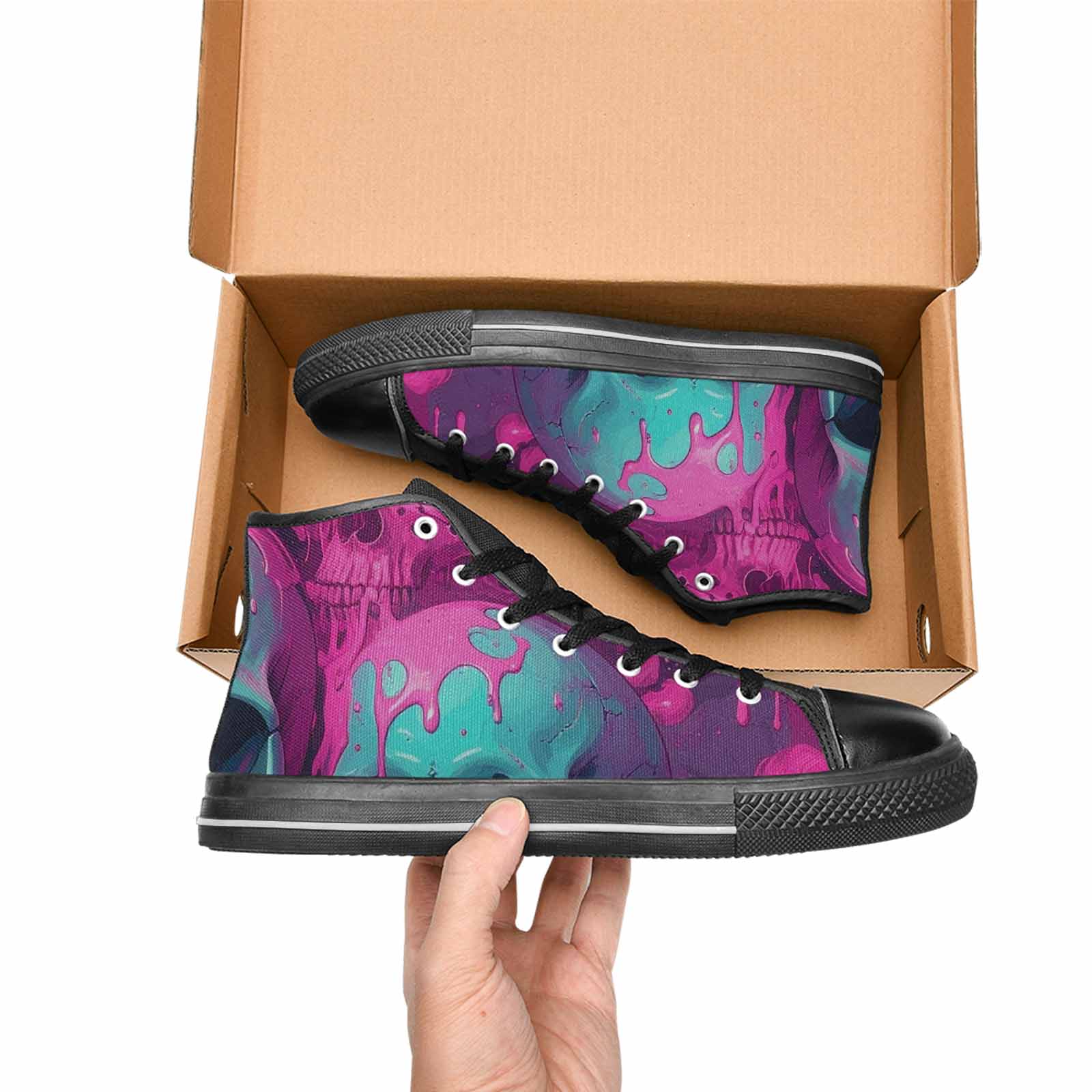 MEN'S Thousands Of Skulls High Top Canvas Vivid Custom Sneakers