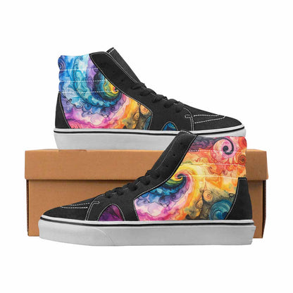 WOMEN'S Tie Dye Black & Blue Ink High Top Canvas Streetwear Cottagecore Custom Printed Shoes