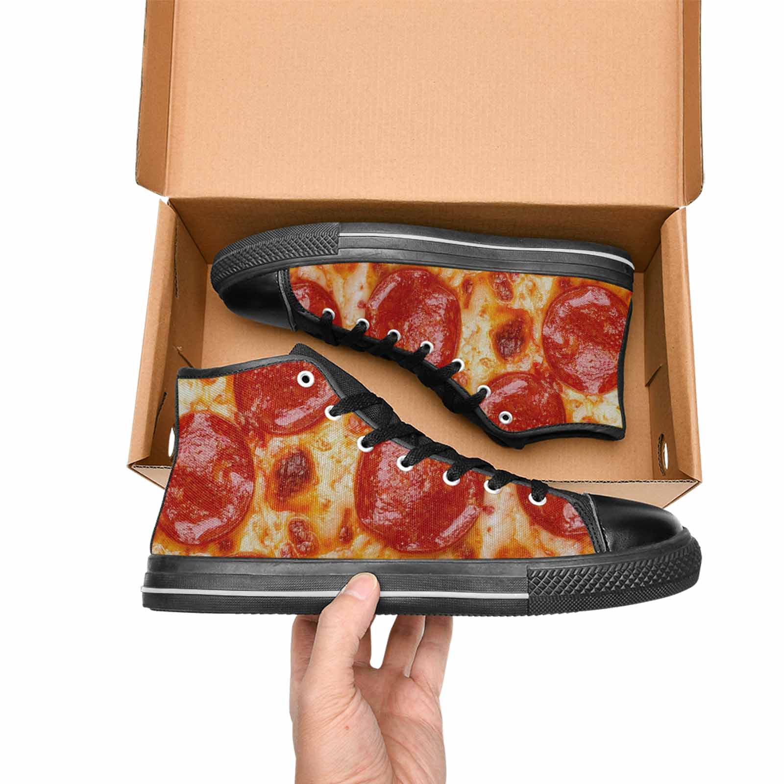 WOMEN'S Pepperoni Pizza Print High Top Canvas Surreal Shoes