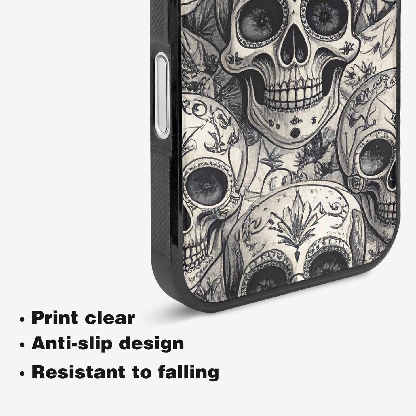 iPhone 16 Plus Case — Intricately Detailed Sugar Skulls In Black, Customized Protective Case