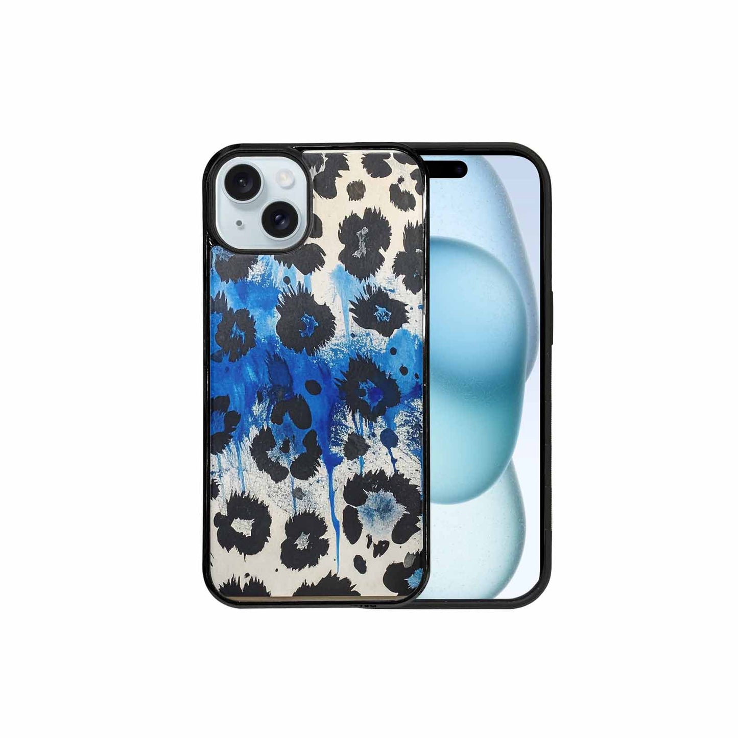 iPhone 15 Plus Case — Animal Print Black Blue Ink Animal, Custom Designed Case Cover