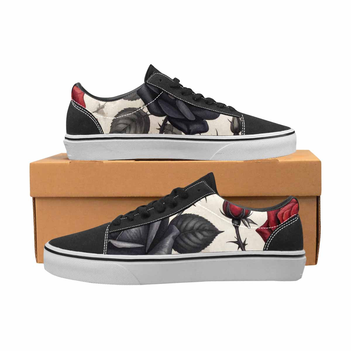 WOMEN'S Black Gothic Rose Canvas Lace-Up Wallpaper Art Sneakers