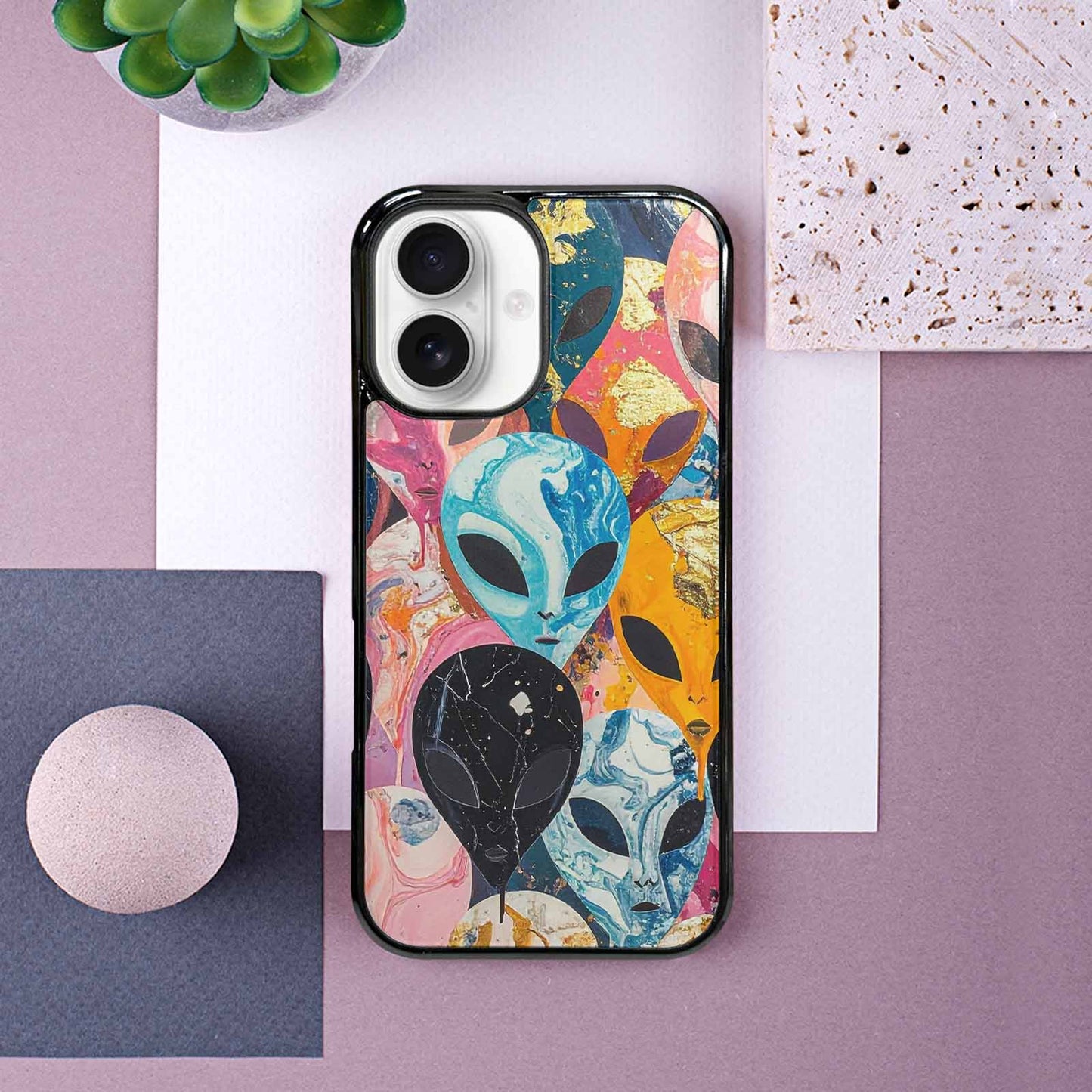 iPhone 16 Case — Aliens Marblealiens Pattern Doe, Custom Phone Case