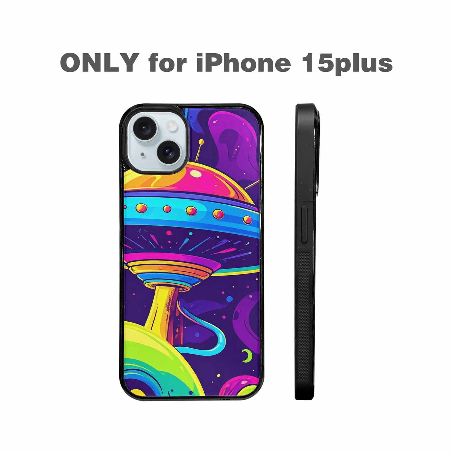 iPhone 15 Plus Case — Alien Ufo Cartoon Art Pattern Groovy, Custom Designed Case Cover