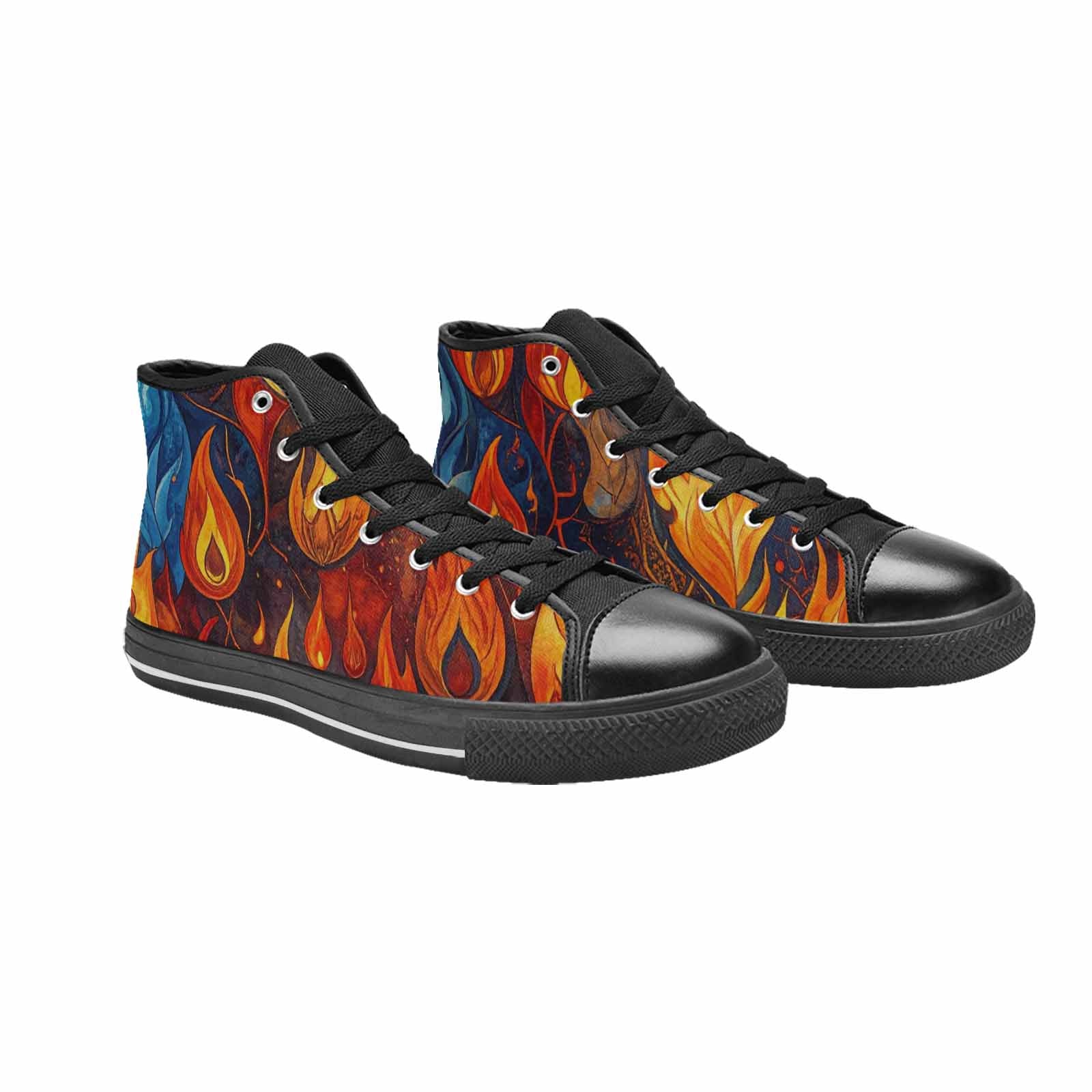 WOMEN'S Fire Flame High Top Canvas Wallpaper Art Sneakers