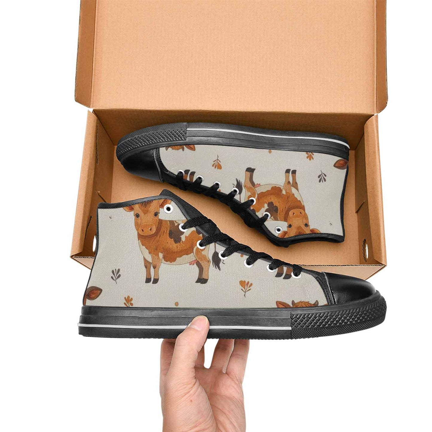 MEN'S Cow Animal Print High Top Canvas Cottagecore Custom Sneakers