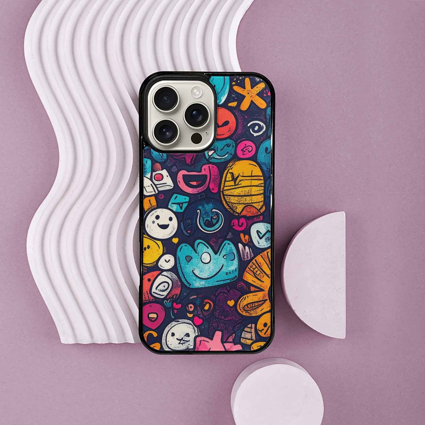 iPhone 16 Pro Max Case — Hand Drawn Icon Doodle Pattern Hundreds, Custom Print Case Cover