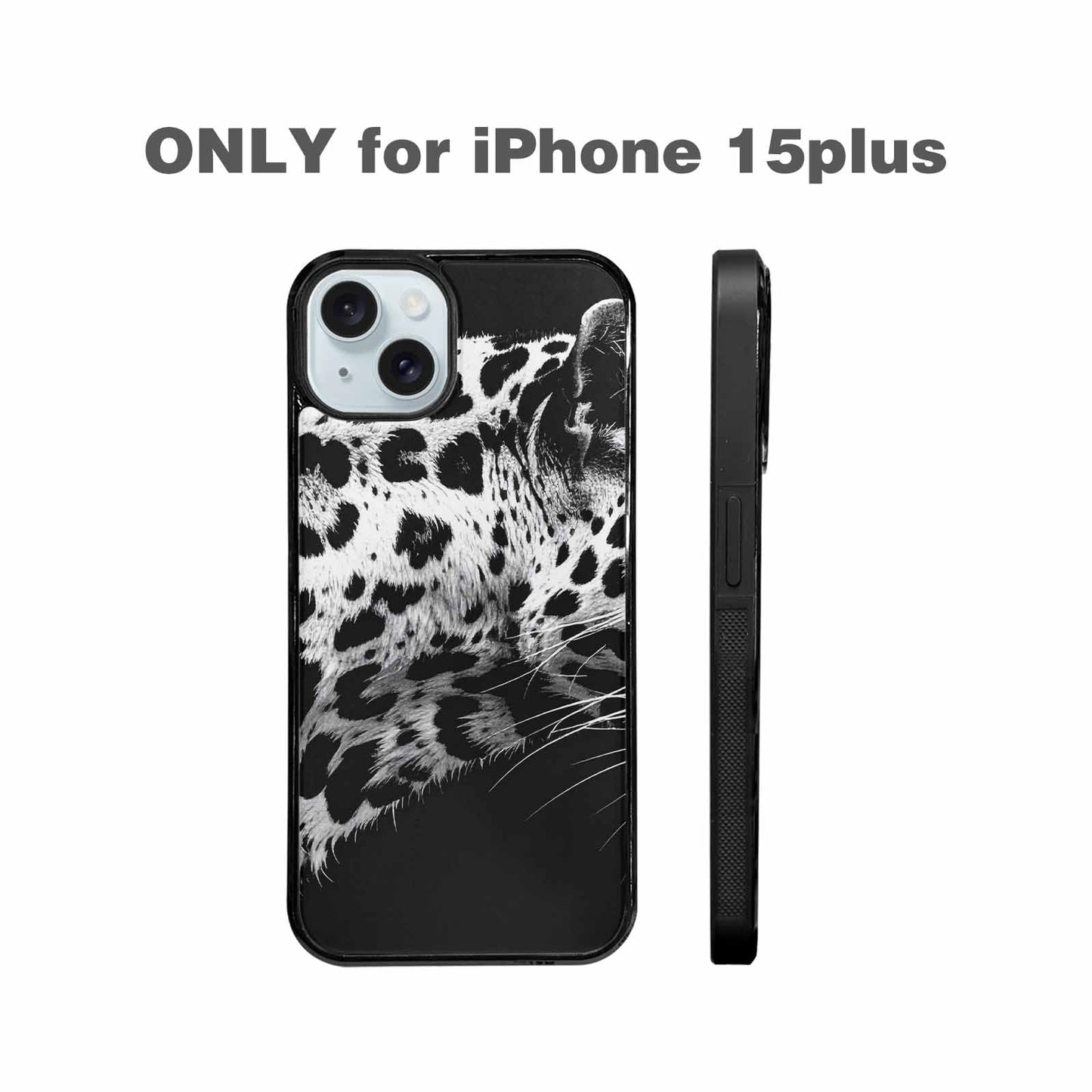 iPhone 15 Plus Case — Leopard Print Black And White Style, Custom Art Phone Cover