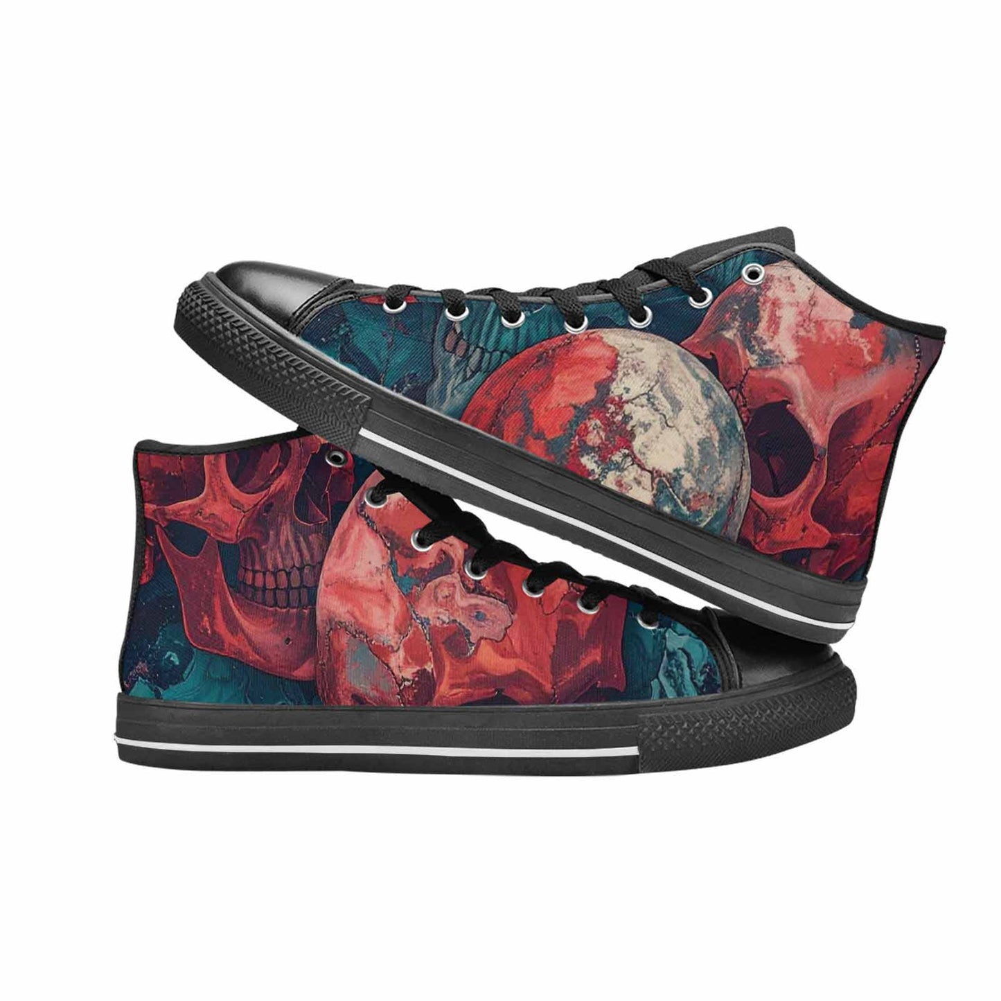 WOMEN'S Marble Skull High Top Canvas Vivid Custom Sneakers