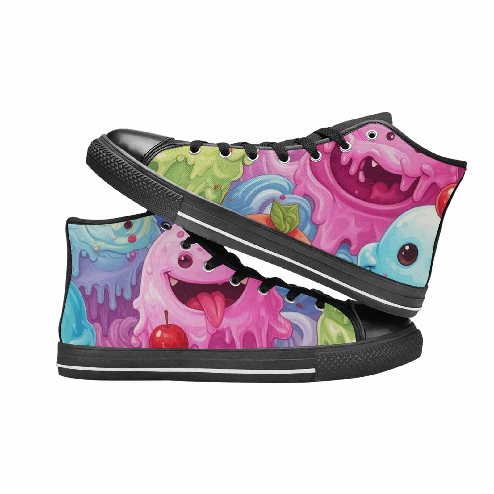 MEN'S Melting Icecream Monster Cherry High Top Canvas Surreal Shoes