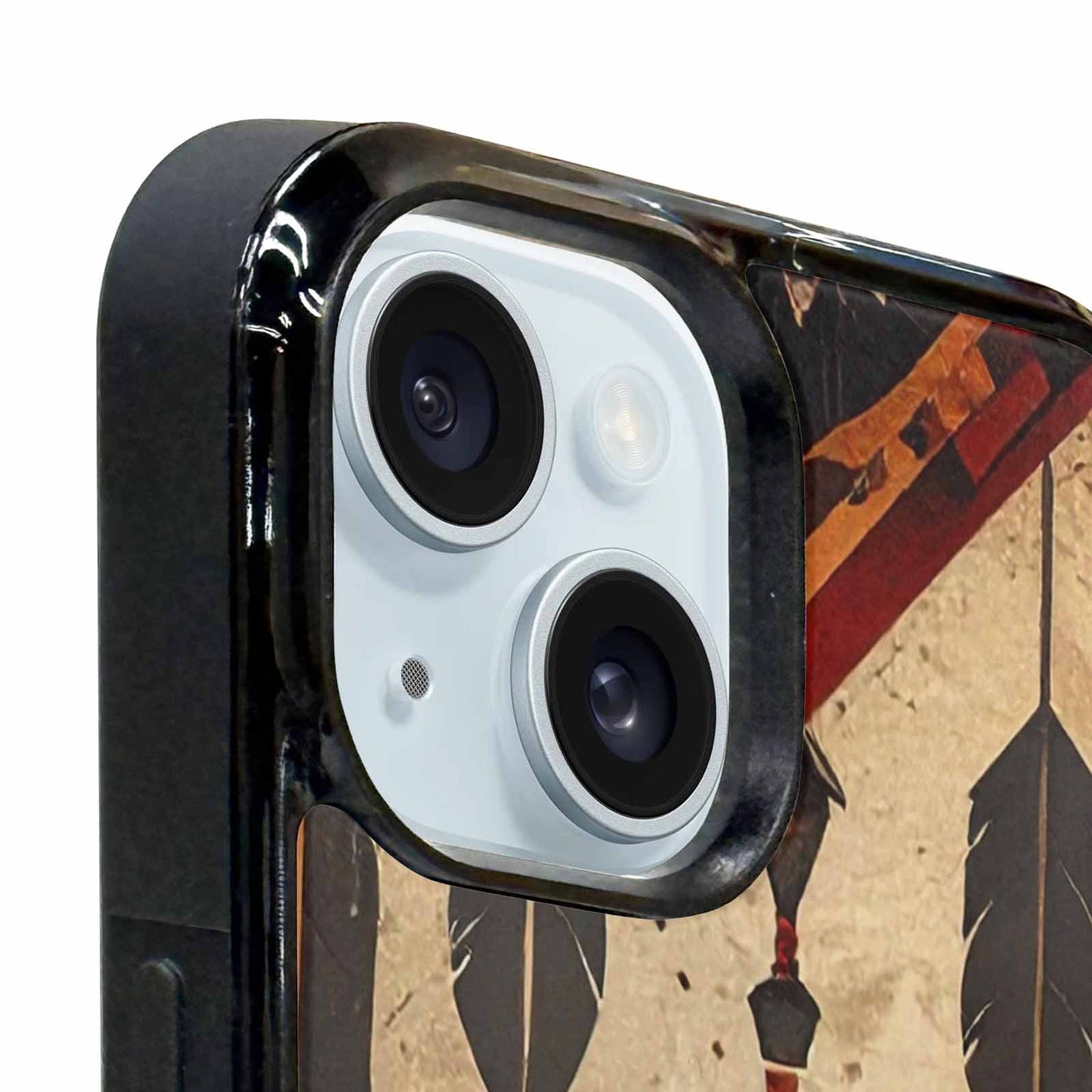 iPhone 15 Plus Case — Native American Geometric Pattern Arrows Feathers, Custom Printed Phone Case