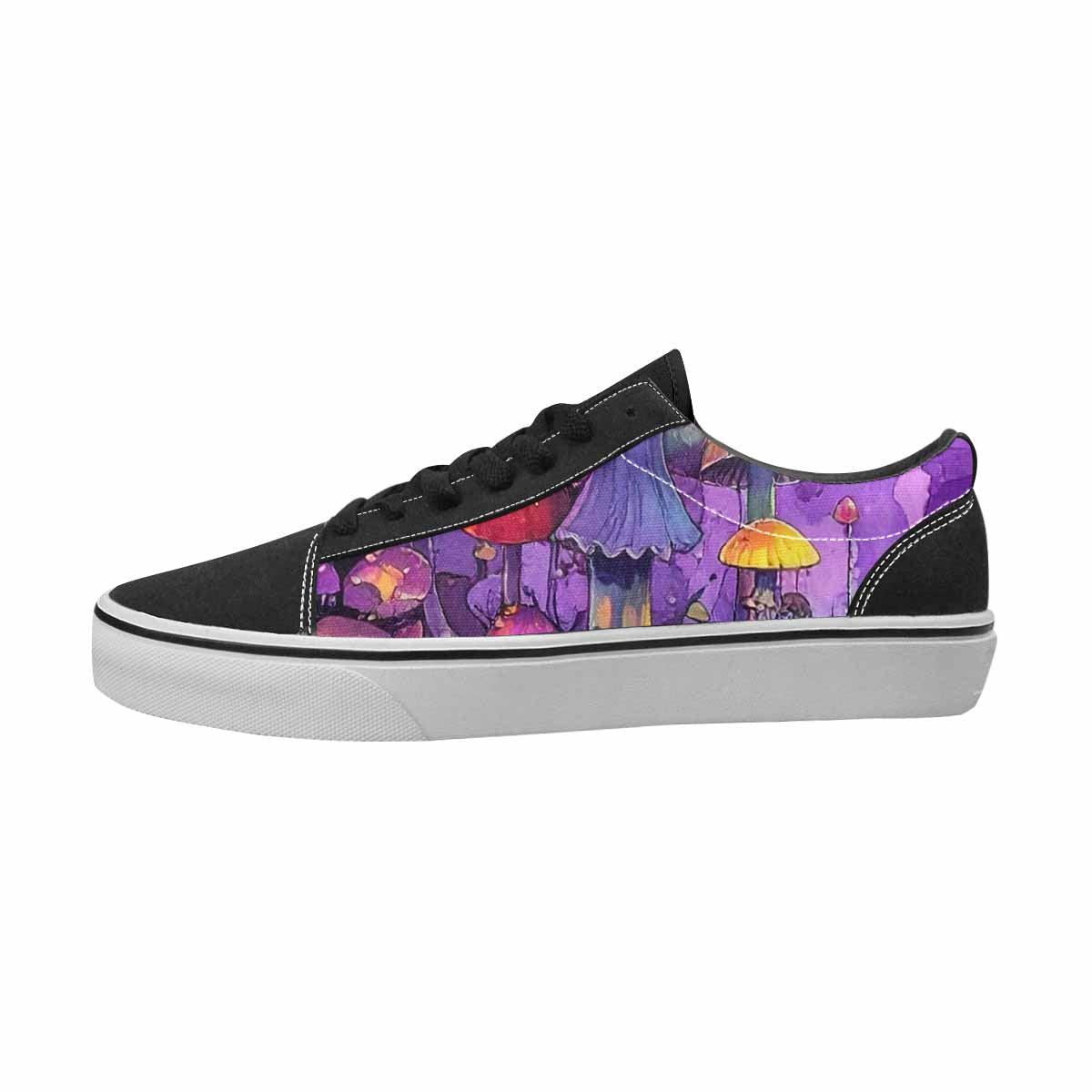 WOMEN'S Mushrooms Black & Purple Ink Canvas Unique Print Neon Fantasy Customized Sneakers