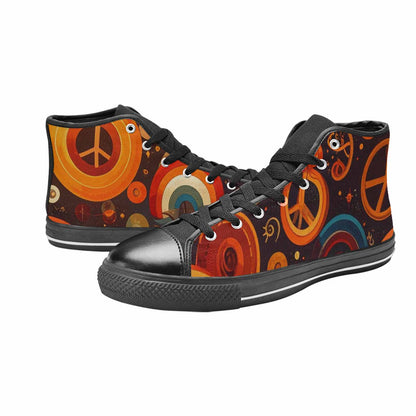WOMEN'S Groovy 70S Peace High Top Canvas Neon Fantasy Custom Sneakers