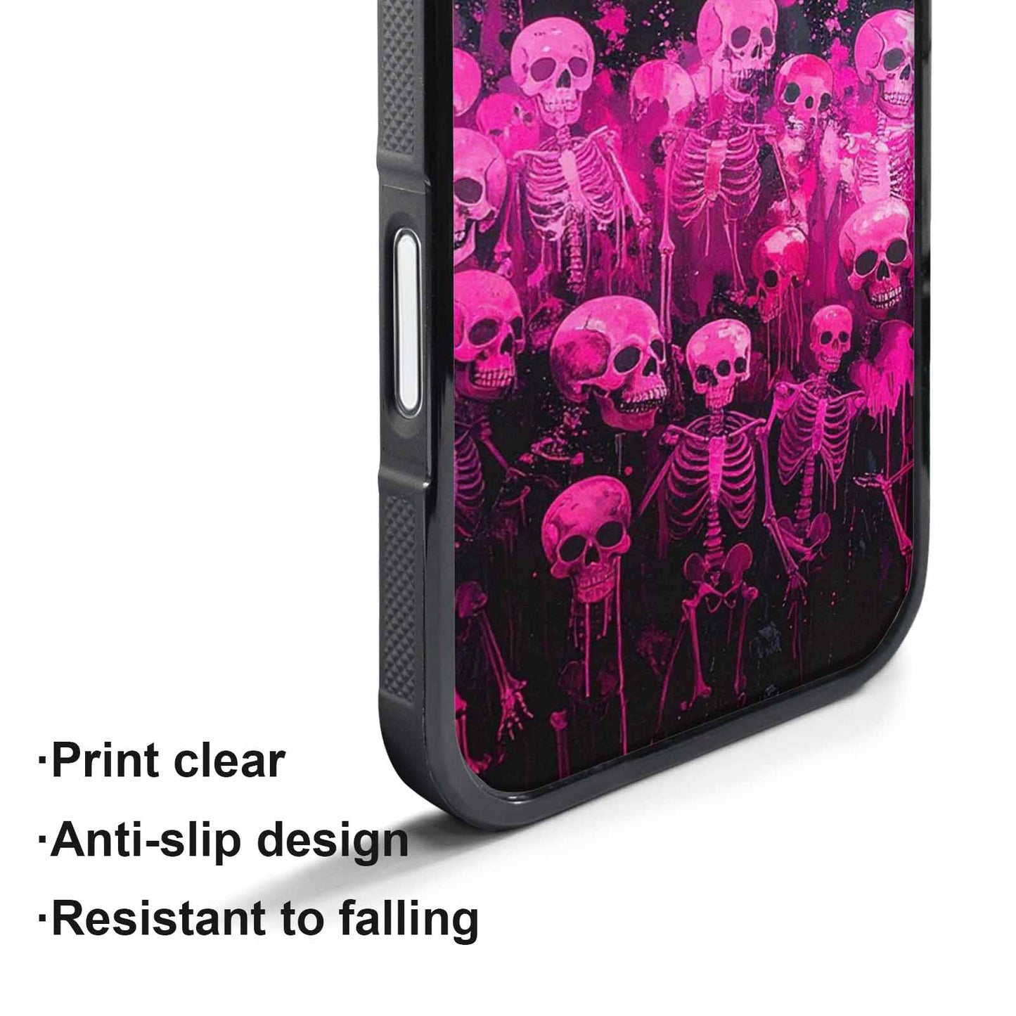 iPhone 17 Pro Case — Skeletons Neon Pink Glowskelet Original Art, Custom Made Phone Cover