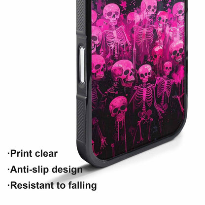 iPhone 17 Pro Case — Skeletons Neon Pink Glowskelet Original Art, Custom Made Phone Cover