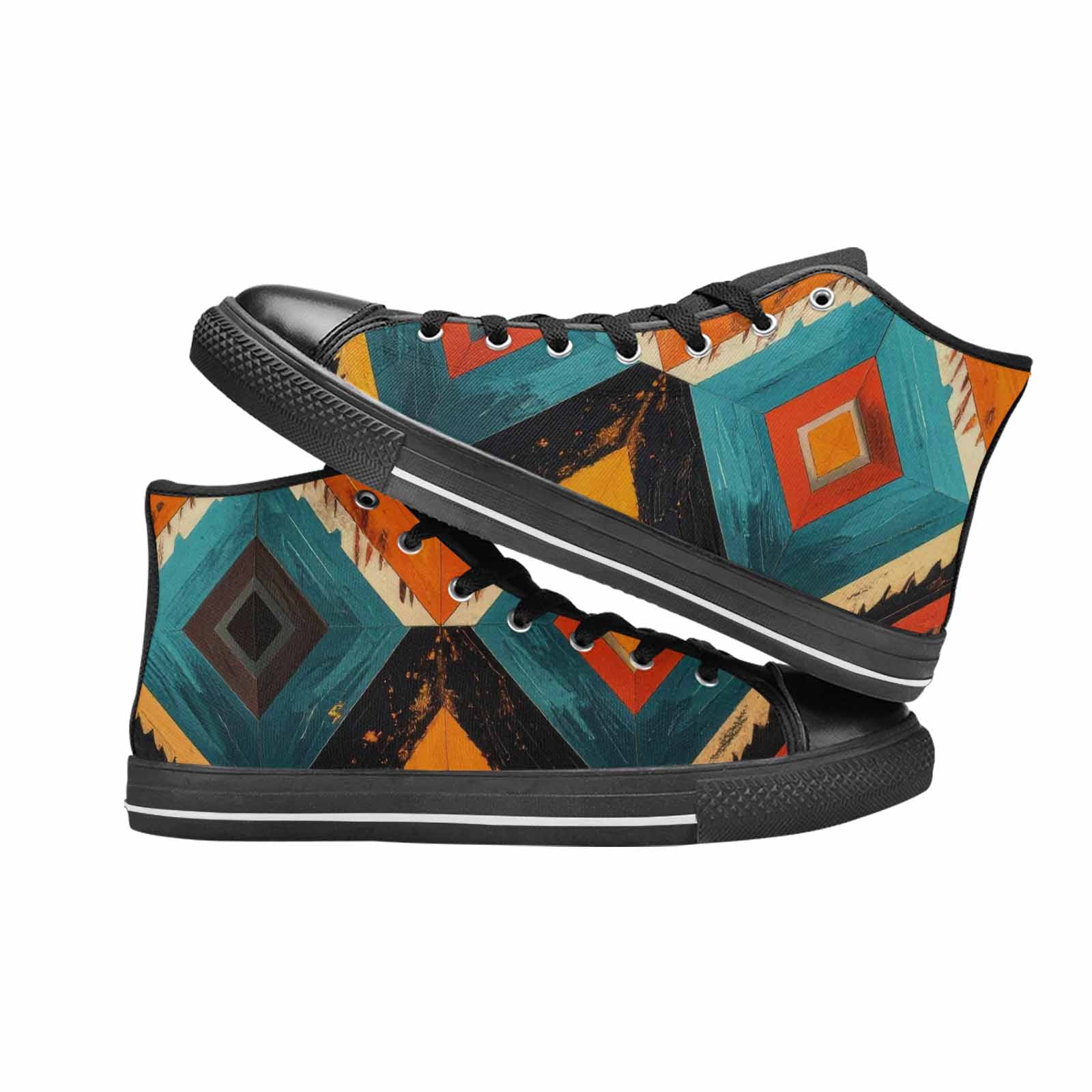 MEN'S Southwestern Geometric Diamond High Top Canvas Vivid Sneakers