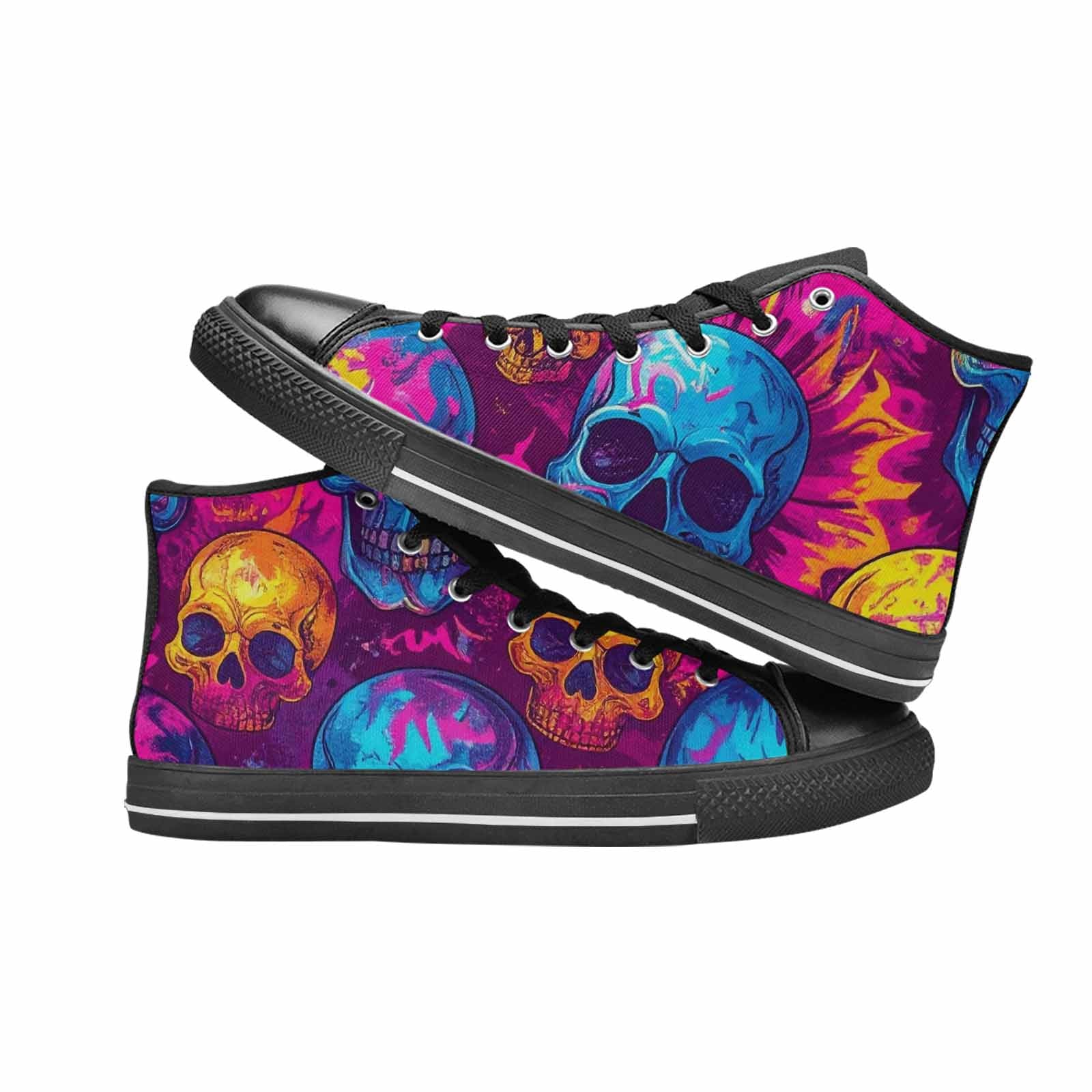MEN'S Tie Dye Skulls Print High Top Canvas Surreal Custom Sneakers