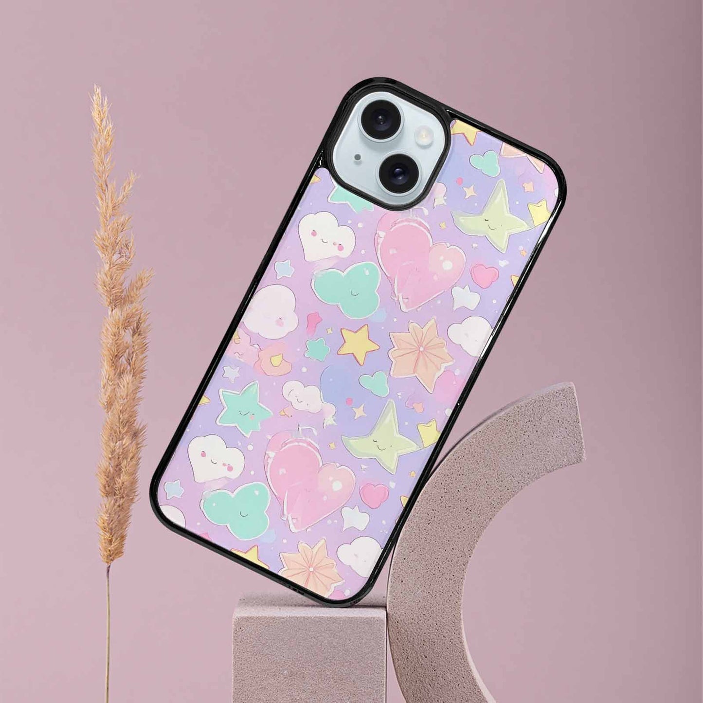 iPhone 15 Plus Case — Cute Kawaii Style Generic Icons Stars, Original Design Phone Case