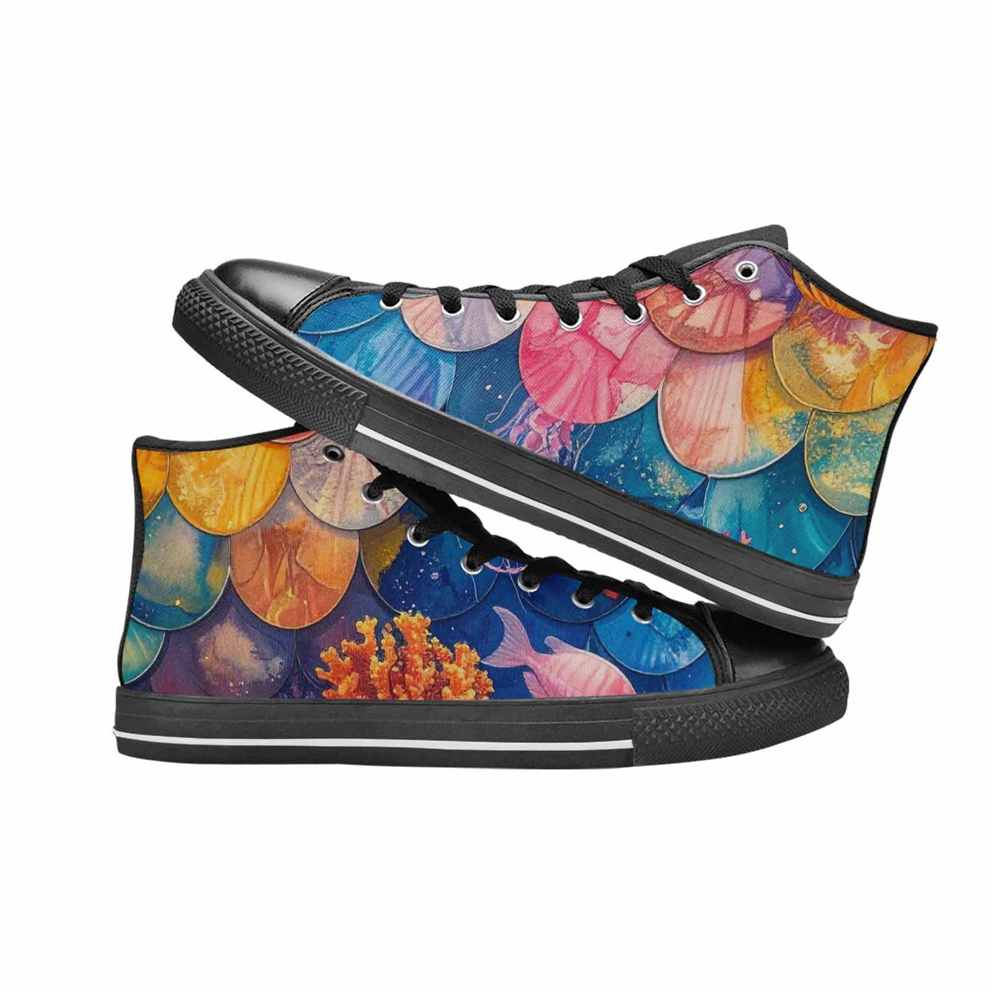 MEN'S Fish Scale Coral High Top Canvas Dreamcore Custom Sneakers