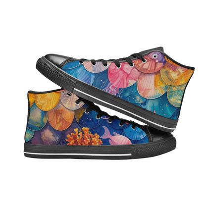 MEN'S Fish Scale Coral High Top Canvas Dreamcore Custom Sneakers